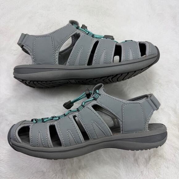 Khombu Ashley Gray Outdoor Sandals with Turquoise Bungee Size 9 - Picture 5 of 10